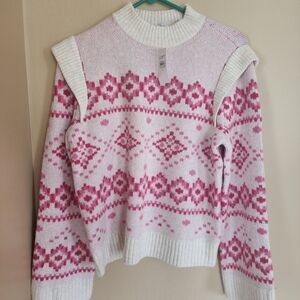 LOFT Pink Fair Isle Knit Sweater